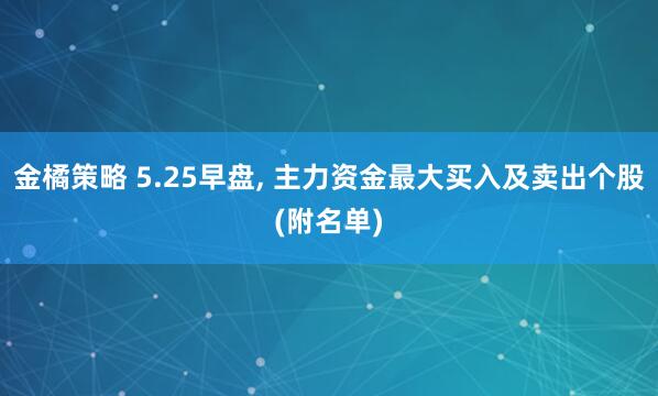 金橘策略 5.25早盘, 主力资金最大买入及卖出个股(附名单)